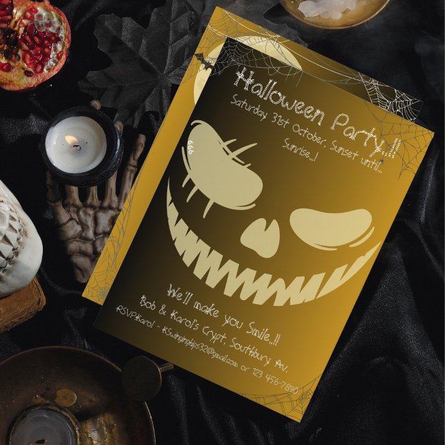 Invitation Sourire de citrouille maléfique Fête d'Halloween (Evil Pumpkin Smile Halloween Party Invitation)
