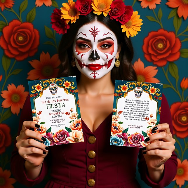 Invitation 💀🎉Sourire et Guirlande (Grin and Garlanda Invitation, customizable text on both sides)