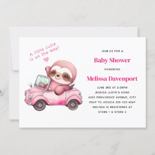 Invitation Sourire rose Sloth dans un Baby shower convertible