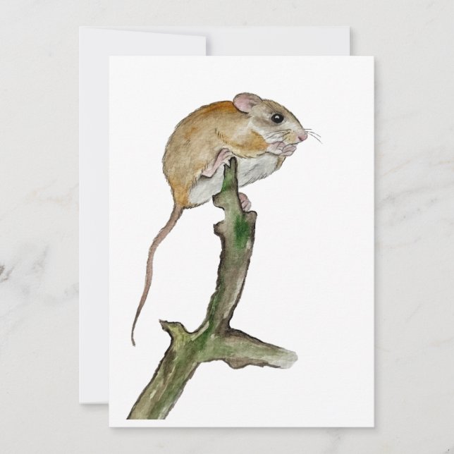 Invitation Souris aquarelle réaliste dans l'arbre (Devant)
