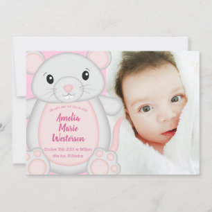 Invitation Souris Baby shower rose