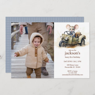 Invitation Souris d'aquarelle en vert 1er anniversaire