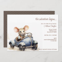 Souris d'aquarelle mignonne en Baby shower voiture