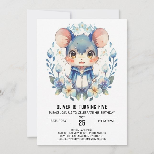 Invitation Souris d'aventure magique Anniversaire (Devant)