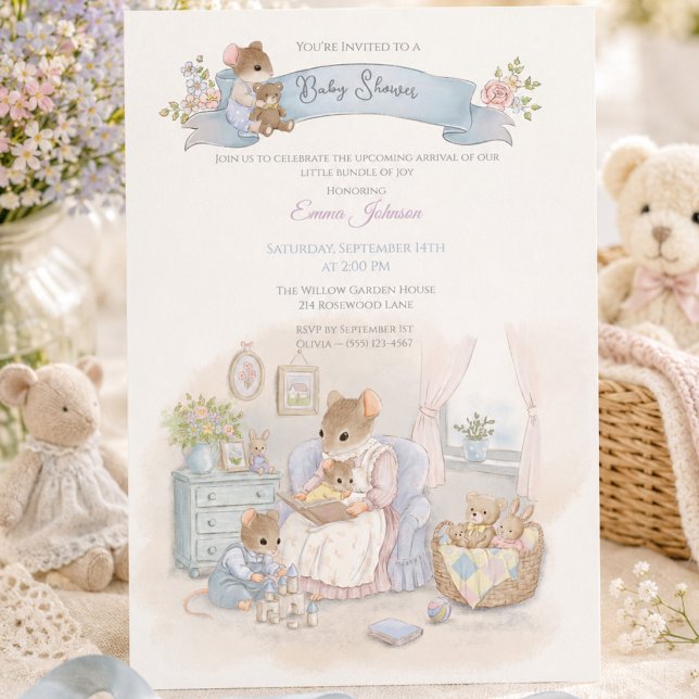 Invitation Souris de Fête de Bébé Fantaisiste (Créateur téléchargé)