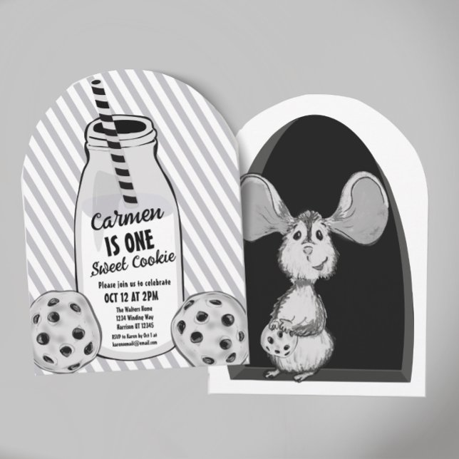 Invitation Souris Lait et Cookie Douce Première Anniversaire (Créateur téléchargé)