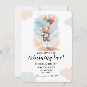 Invitation Souris mignonne avec ballons fête d'anniversaire