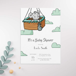 Invitation Souris mignonne dans le panier de ballon Baby show
