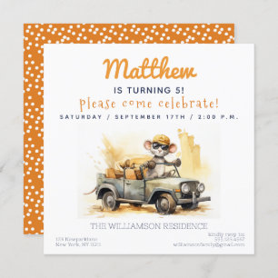 Invitation Souris mignonne dans une voiture Anniversaire de e