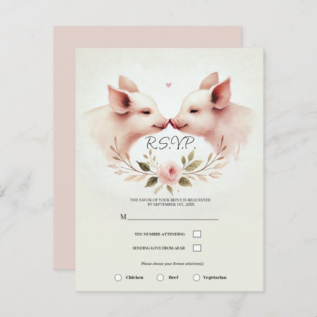 Invitation Souris rose à museau floral rustique RSVP (Devant / Derrière)