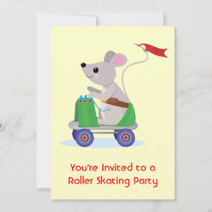 Invitation Souris sur une patinoire de roller Scooter
