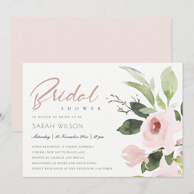 INVITATION SOUS-COULEUR LAVÉ ROSE BLANC FÊTE DES MARIÉES FLOR (Devant / Derrière)