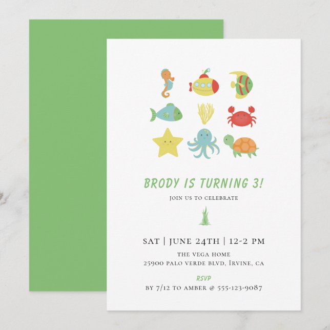 Invitation Sous la fête d'anniversaire de la mer (Devant / Derrière)