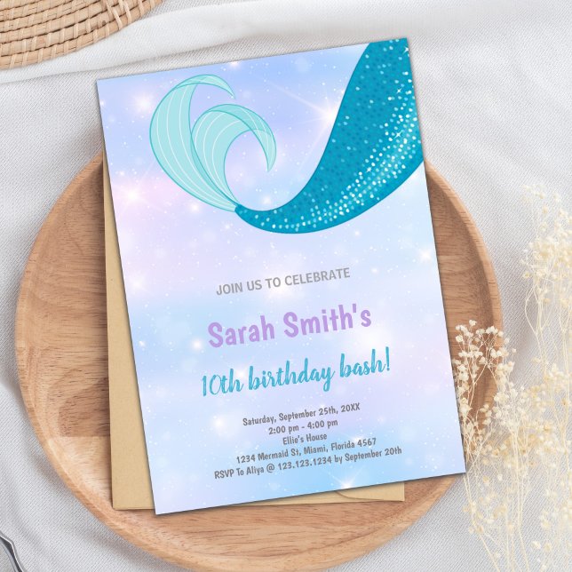 Invitation Sous la fête de la mer pour les filles Tween (10th Mermaid birthday invitations)