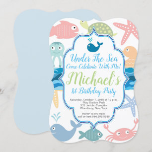 Invitation Sous la mer 1er Anniversaire Poisson,