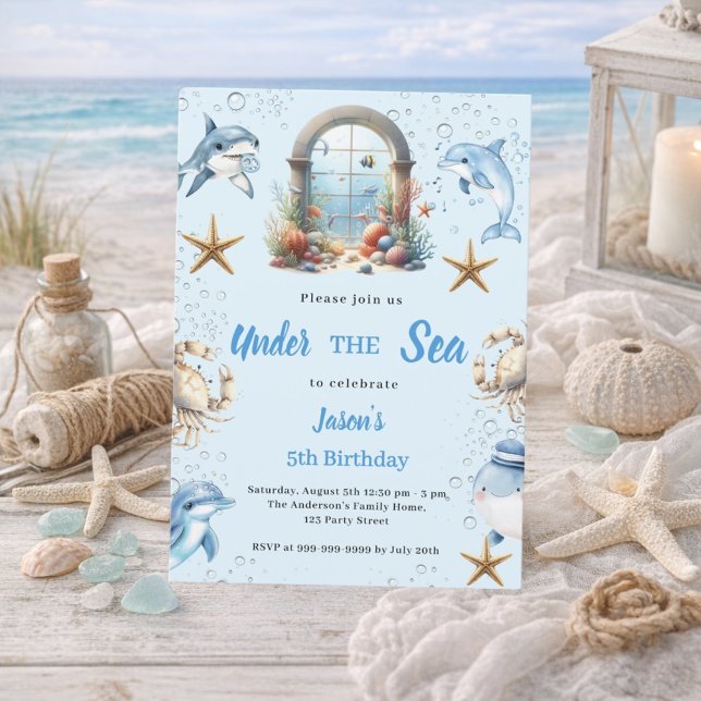Invitation Sous la mer animaux de l'océan bleu garçon Anniver (Créateur téléchargé)