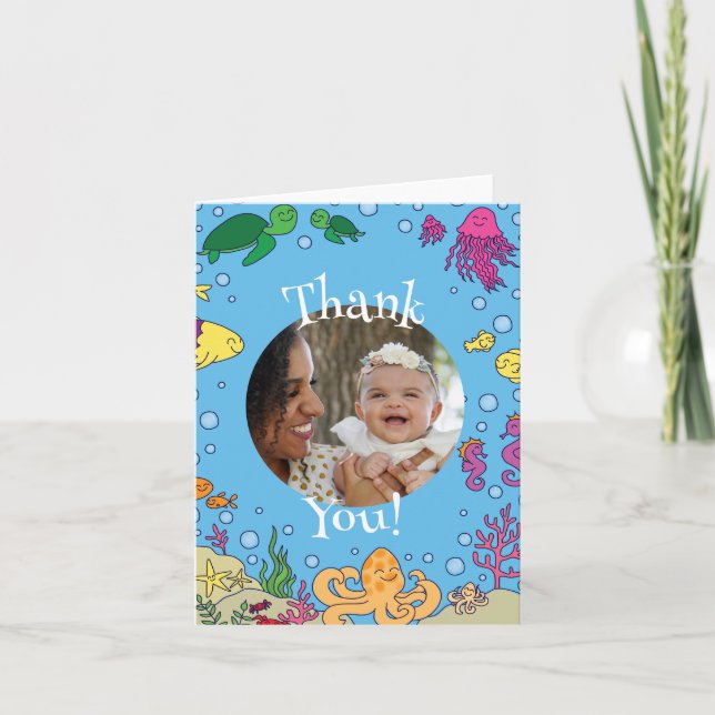 Invitation Sous la mer Animaux mignons 1er anniversaire Photo (Devant)