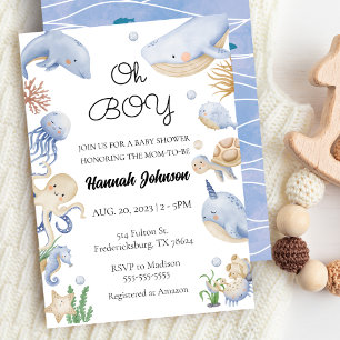 Invitation Sous la mer Animaux Nautique Oh Baby shower garçon