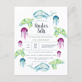 Invitation Sous la mer Anniversaire | Aquarelle des animaux m