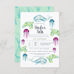 Invitation Sous la mer Anniversaire   Aquarelle des animaux m
