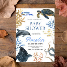 "Sous la mer" Aquarelle Océan Baby shower de vie