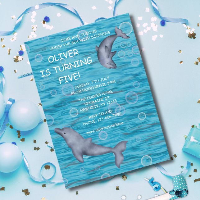 Invitation Sous La Mer Avec Dauphins Anniversaire (Créateur téléchargé)