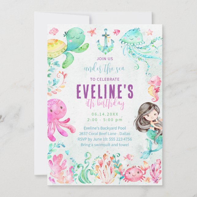 Invitation sous la mer avec la Sirène et ses amis (Devant)