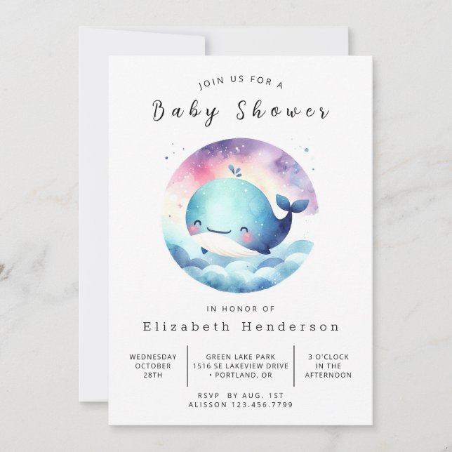 Invitation Sous la mer Baby shower à la baleine imprimable (Devant)