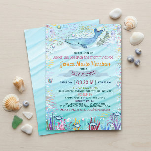 Invitation Sous la mer Baby shower à thème océanique