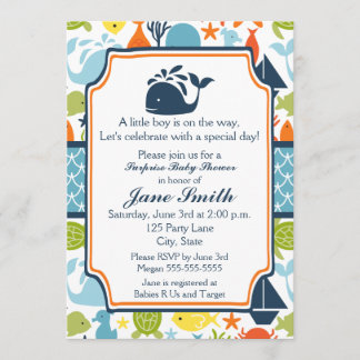 Invitation Sous la mer, Baby shower d'animaux marins