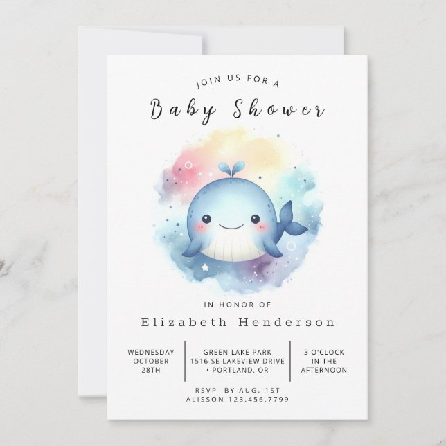 Invitation Sous la mer Baby shower de baleines imprimable (Devant)
