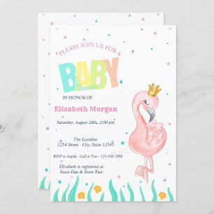 Invitation Sous la mer, Baby shower Flamant rose bébé