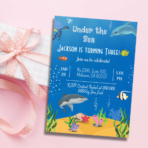 Invitation Sous la mer baleine requin requin poisson 3e anniv