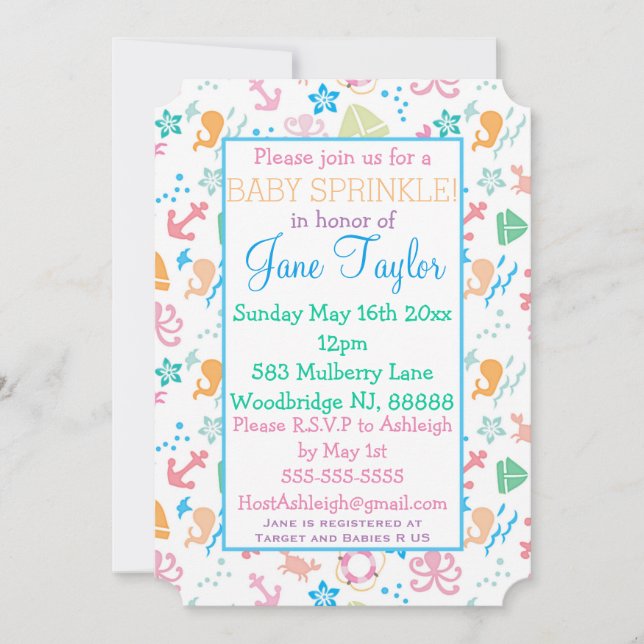 Invitation Sous La Mer Bébé Saupoudrer (Devant)