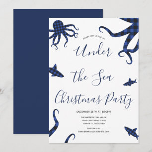 Invitation Sous la mer Bleue Plaid Animaux Fête de Noël