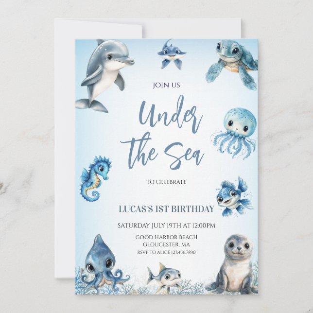 Invitation Sous la mer Blue Boy Anniversaire (Devant)