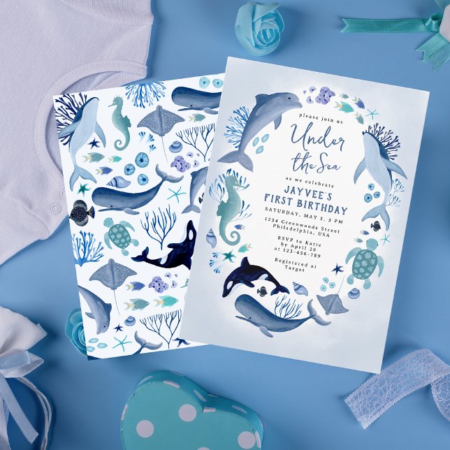 Invitation Sous la mer Blue Boy premier anniversaire (Créateur téléchargé)