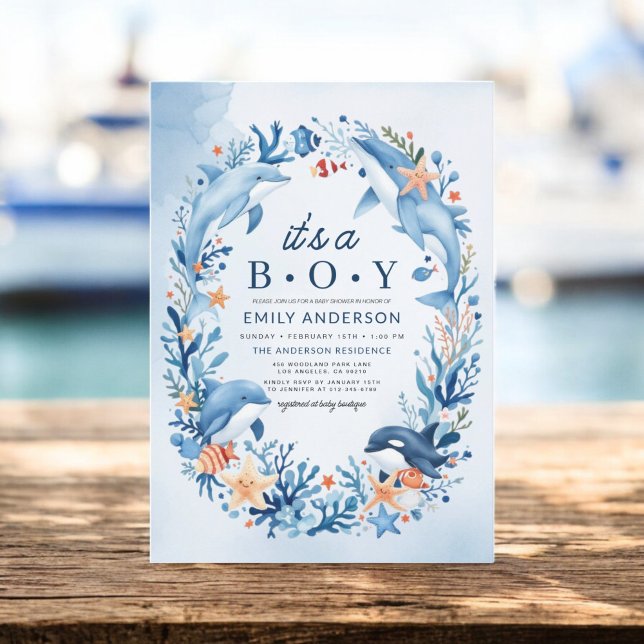 Invitation Sous la mer C'est un Baby shower bleu garçon (Créateur téléchargé)