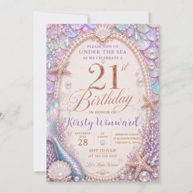 Invitation Sous la mer Coquillage iridescent 21e anniversaire (Devant)