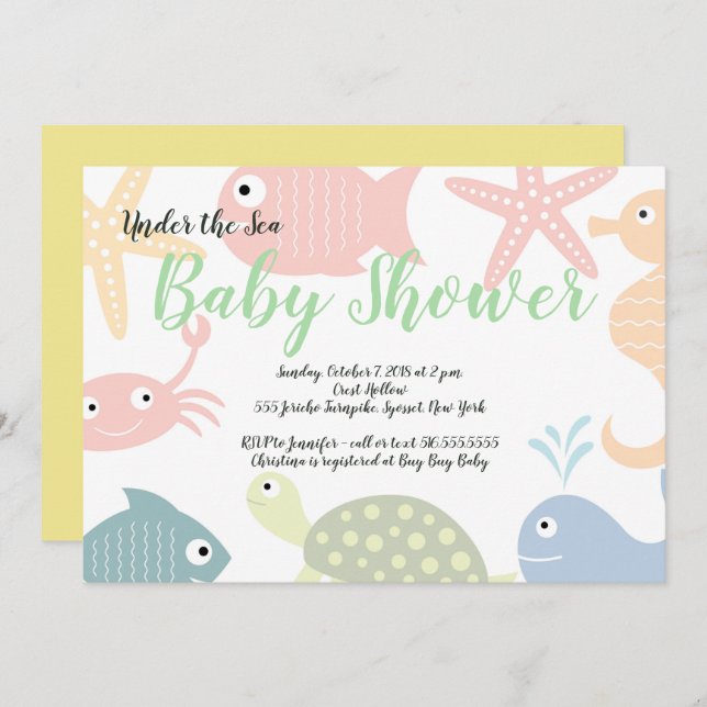 Invitation Sous la mer Créatures Baby shower océanique (Devant / Derrière)