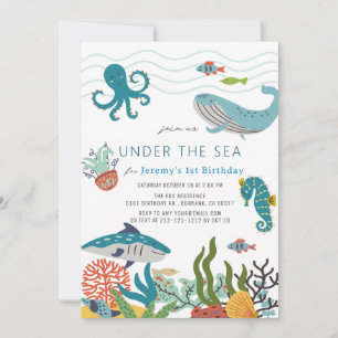 Invitation Sous la mer Créatures Marine Vie 1er anniversaire