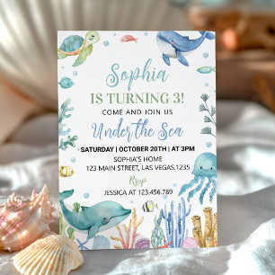 Invitation Sous la mer Cute Ocean Animals Anniversaire