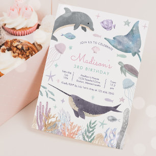 Invitation Sous la mer Dolphin Narwhal Vie maritime Anniversa