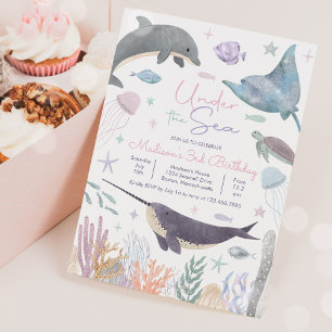 Invitation Sous la mer Dolphin Narwhal Vie maritime Anniversa