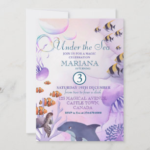 Invitation Sous la mer Dolphin Poisson pourpre 3e anniversair