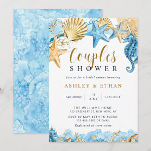 Invitation Sous la mer   Douche Couples Or et Bleu