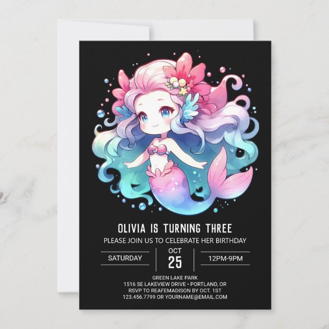 Invitation Sous la mer Elégante Sirène Anniversaire (Devant)