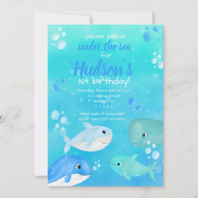 Invitation Sous la mer fête d'anniversaire animaux de mer (Devant)