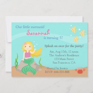 Invitation Sous la mer, fête d'anniversaire mignonne de fille