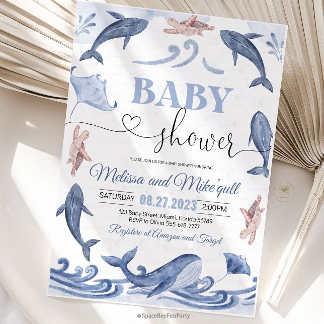 Invitation Sous la mer Fête prénatale (under the sea baby shower, ocean baby shower invitation, sea theme invite, ocean animals invitation,)